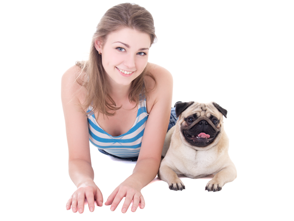 girl with rescue pug